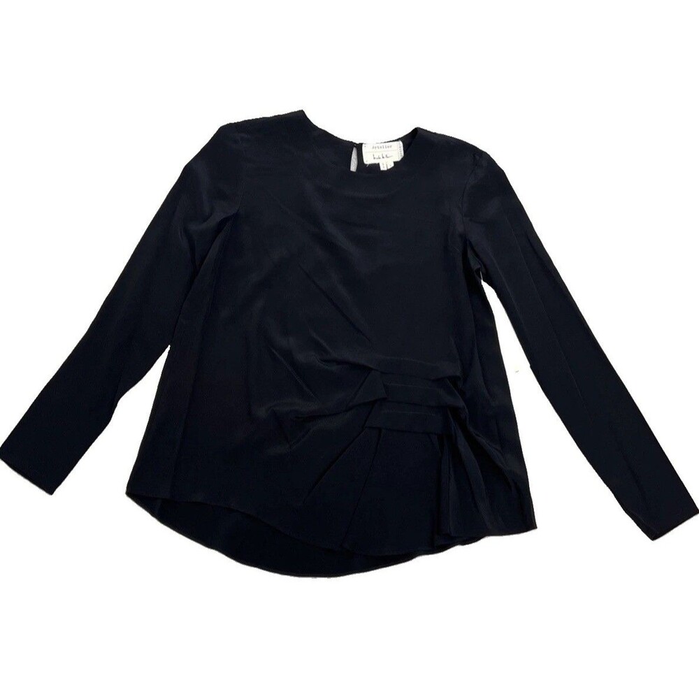 Nicole Miller 100% Silk Blouse S Black Long Sleeve Pleated Career Artelier New - Picture 2 of 13